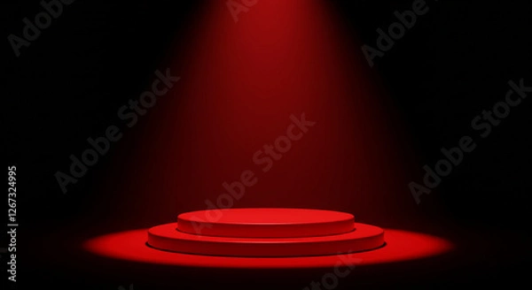 Obraz A dark, abstract background with a futuristic, minimalist red neon circle