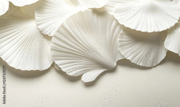 Fototapeta Close-up of elegant white ginkgo leaves arranged artistically on a soft background