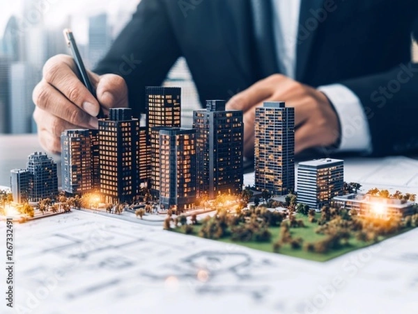 Fototapeta Real Estate Developer Prototyping Urban Architecture for City Planning