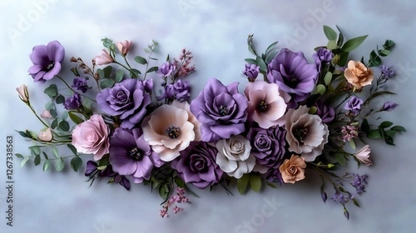 Fototapeta Modern Floral Arrangement In Shades Of Lavender And Peach