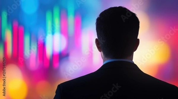 Obraz Businessman Standing in Front of Holographic Stock Market Data Visualization