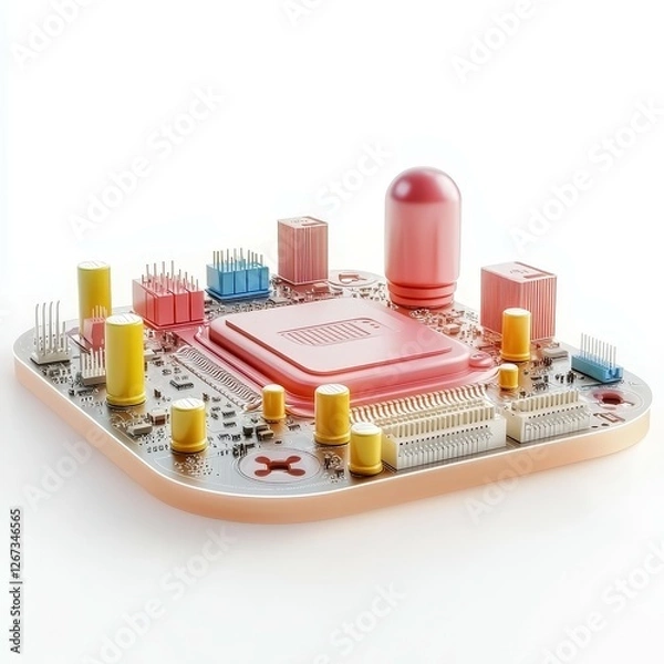 Fototapeta circuit board concept. Close-up of a colorful electronic circuit board with various components.