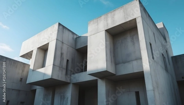 Obraz Geometric concrete architecture against tranquil sky in austere composition
