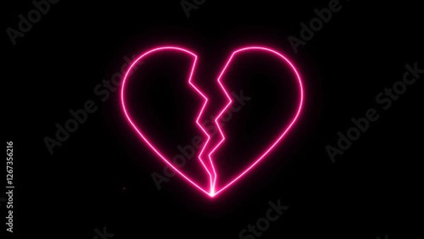 Fototapeta neon glowing broken heart icon on black background. Highlighting themes of heartbreak icon. Line Heartbroken line stroke.