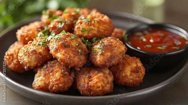 Fototapeta A plate of fried chicken with a dipping sauce