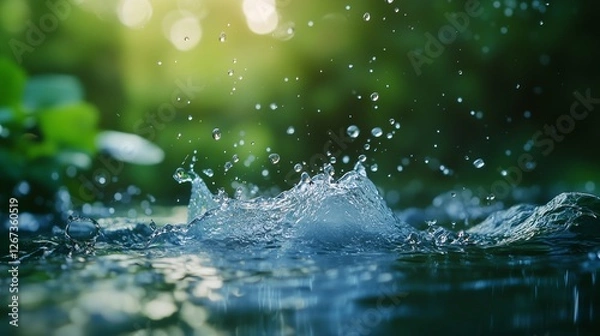 Fototapeta Water splash in the background. Hydrogen fuel cell is a renewable energy source that is sustainable. A h2o molecule is a molecule of a liquid preservation. Splashing water can lifestyle be heard in.