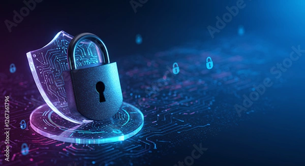 Obraz Cyber Security Shield: Lock Down Your Digital World! Data Protection, Network Security, & Privacy Fortified!