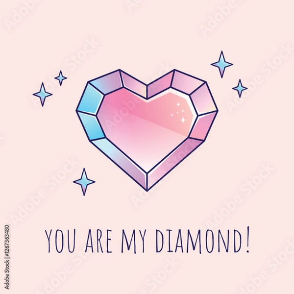 Fototapeta Card with a diamond heart and an inscription You are my diamond! 