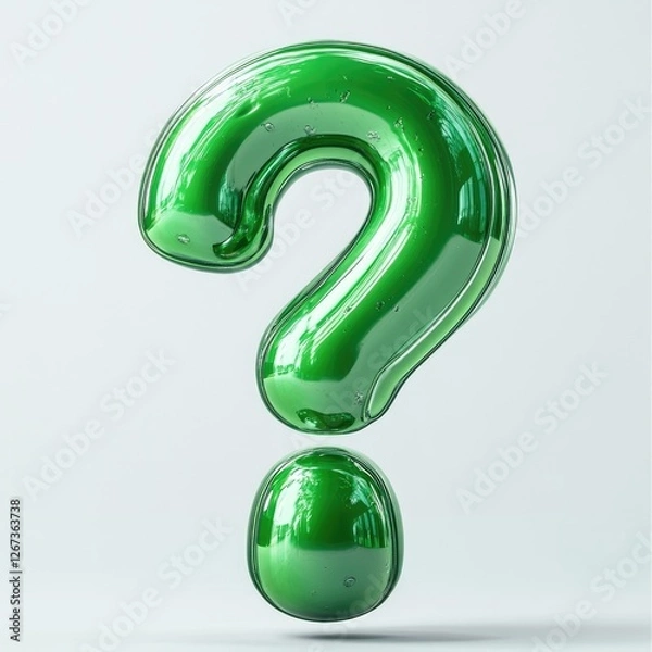 Fototapeta Green 3D question mark symbol icon. Question mark 3D render. 3D question mark. Question symbol.