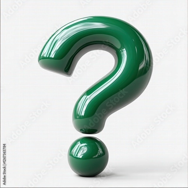Fototapeta Green 3D question mark symbol icon. Question mark 3D render. 3D question mark. Question symbol.