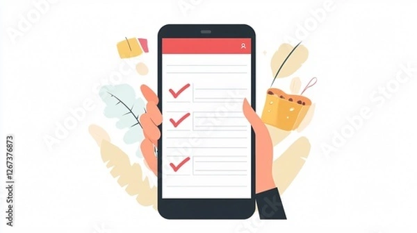 Fototapeta Grocery Shopping List App on a Smartphone Screen