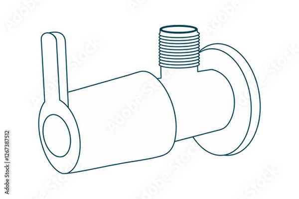 Fototapeta Faucet Angle Cock, Sketch, Line Drawing EPS, PTMT, angle stops for sinks and toilets. Water stop shut off valves