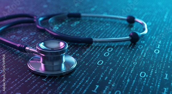 Obraz Digital Health: Stethoscope on Tech Background - AI, Data & Healthcare Innovation
