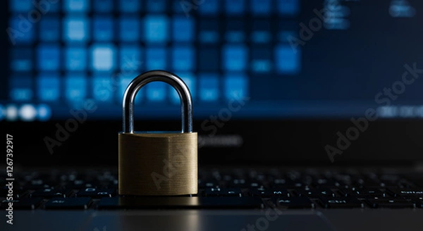 Fototapeta Cybersecurity Lock: Data Protection, Privacy, and Digital Security on Laptop. Secure Your Online World!