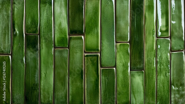 Fototapeta Vertical Dark Green Glazed Ceramic Wall Tiles with Rustic Finish