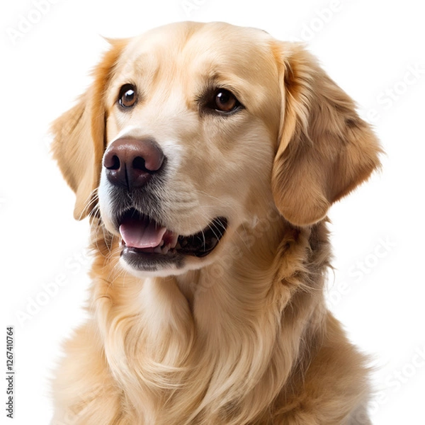 Fototapeta Portrait of a Golden Retriever with warm brown eyes, a soft golden coat, and a gentle friendly expression - angled head shot