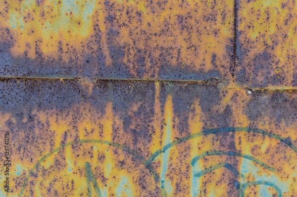 Fototapeta The old painted and rusted iron texture for background