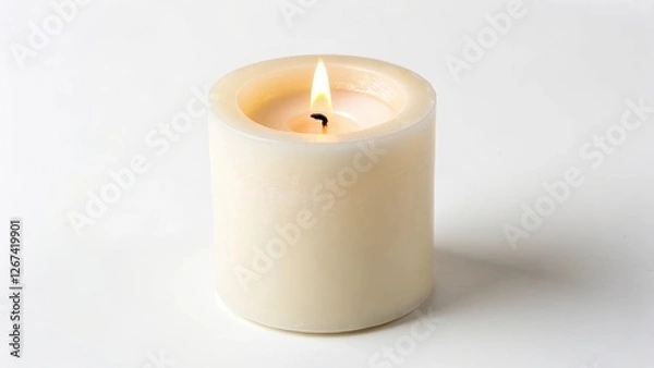 Obraz Lit Candle on White Background