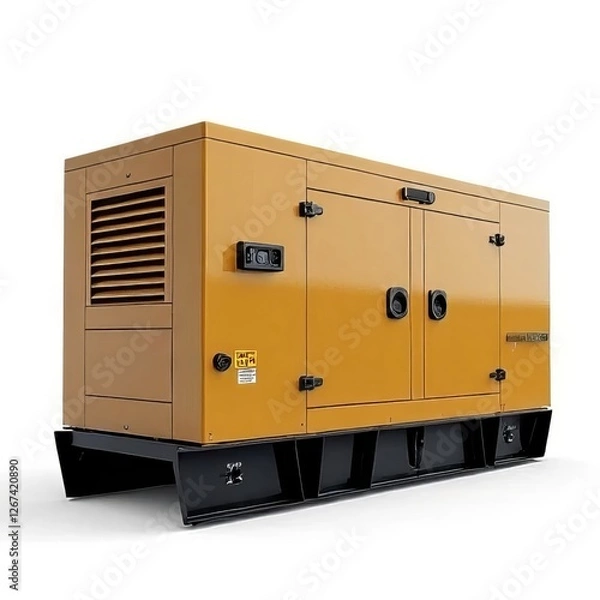 Fototapeta Yellow Generator Powering Electricity Source on Clean White Background