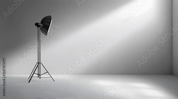Obraz Minimalist studio setup with soft light and empty gray background