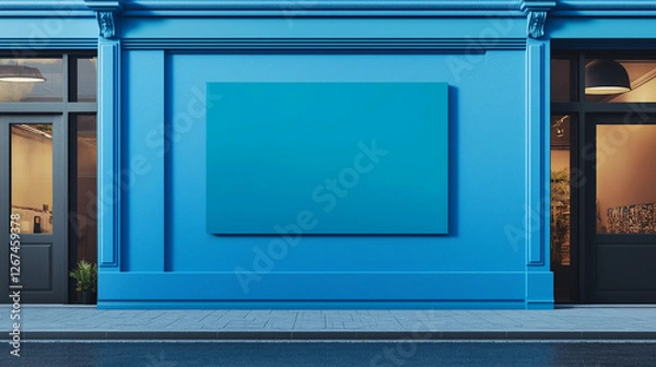 Fototapeta blank billboard in front of a blue building . Wall Mounted Storefront Sign Mockup