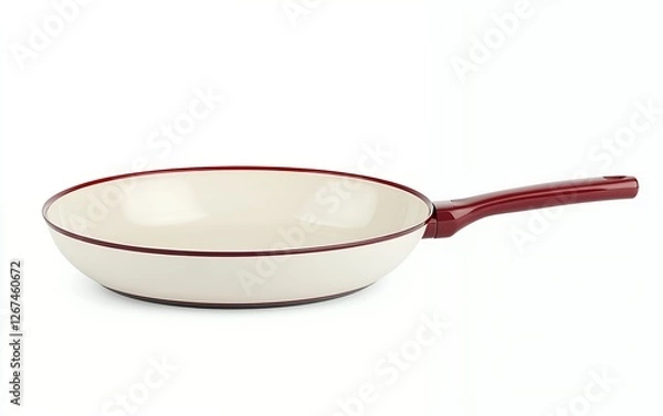 Obraz Elegant ceramic nonstick frying pan with red handle and cream interior designed for home and professional cooking on a white background