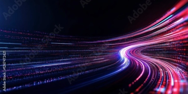 Obraz Abstract neon light trails in motion, futuristic digital speed background