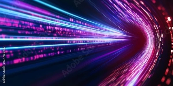 Obraz Abstract neon light trails in motion, futuristic digital speed background