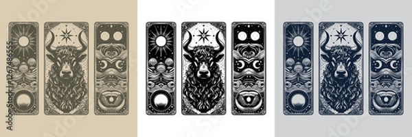 Fototapeta hand-drawn bull vector playing card tattoo design