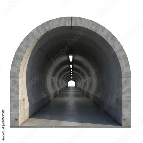 Fototapeta Endless Concrete Tunnel Perspective with Diminishing Lights on Black