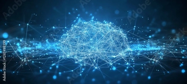 Fototapeta Digital Brain Innovation, Technology. Blue Abstract Neural Network, Connected Data Points.