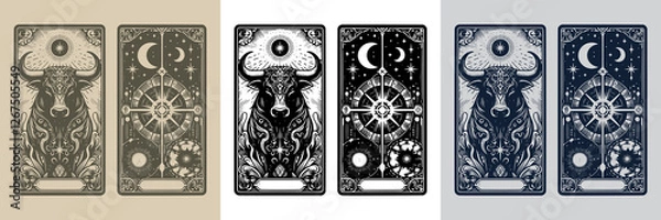 Obraz charging bull vector playing card tattoo design