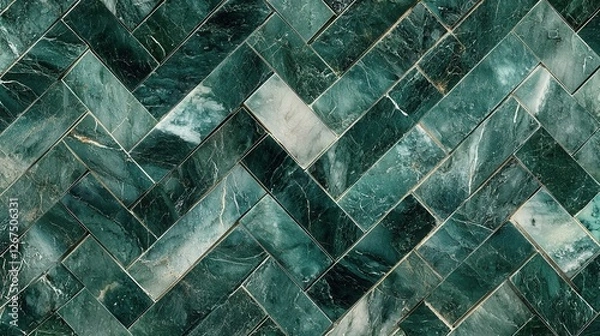 Obraz Elegant Green Marble Herringbone Pattern Tile Surface Design