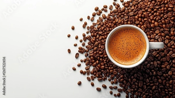 Obraz Morning coffee experience artistic cup and beans cozy home setting vibrant mood aesthetic enjoyment