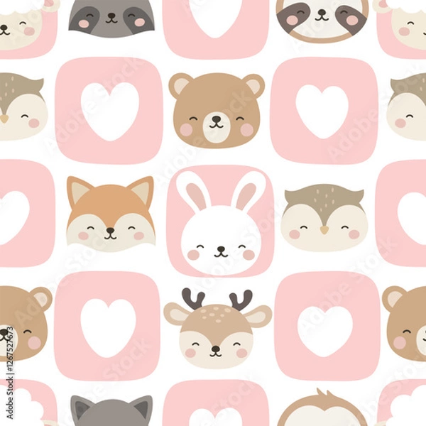 Fototapeta Animals Cute Seamless Pattern, adorable design for kids, vector illustration