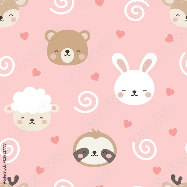 Obraz Animals Cute Seamless Pattern, adorable design for kids, vector illustration