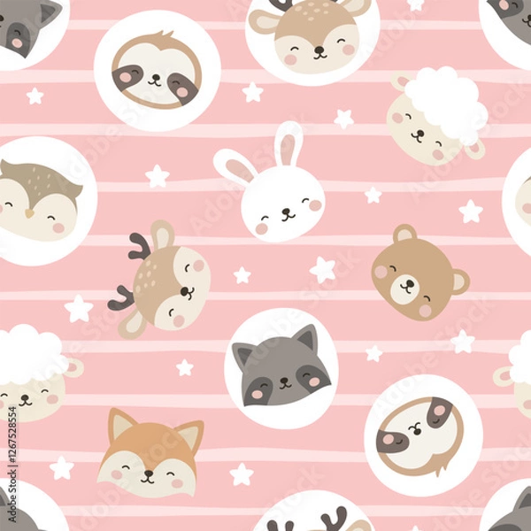 Obraz Animals Cute Seamless Pattern, adorable design for kids, vector illustration