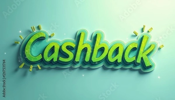 Fototapeta Vibrant 3D text reading cashback with playful design and soft lighting on a mint green background