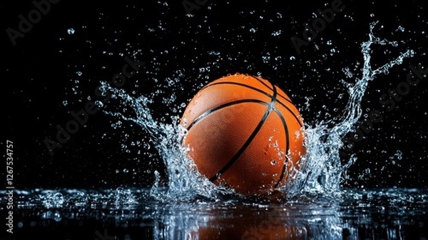 Fototapeta Dynamic Basketball Splashing Water Action Shot Captured in Studio with Black Background for Sport and Motion Enthusiasts