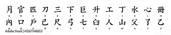 Obraz Asian Japanese font type. Japanese alphabet. Vector illustration