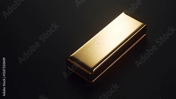 Fototapeta Gleaming Gold Bar on Dark Surface with Reflections and Shadows