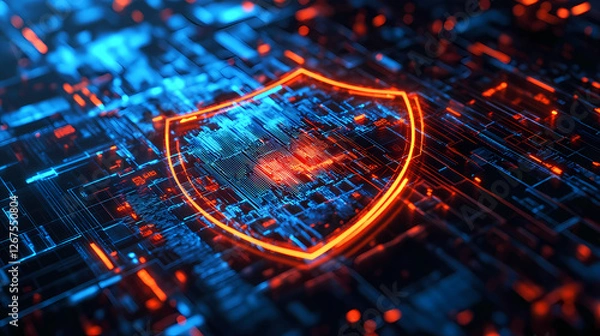 Fototapeta Cybersecurity Shield on Circuit Board