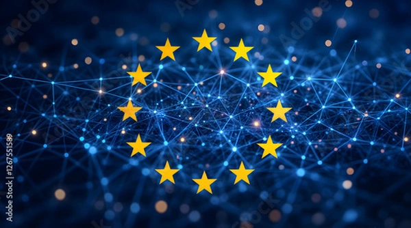 Obraz European Union digital network and cybersecurity concept