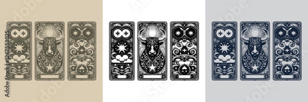 Obraz geometric bull vector playing card tattoo design