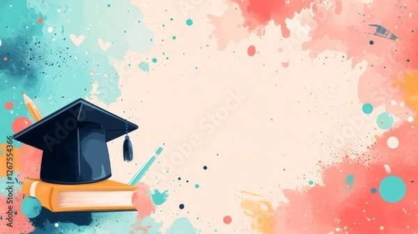 Fototapeta Graduation Celebration: A Whimsical Watercolor Design