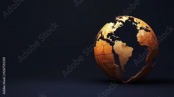 Fototapeta A textured globe with a dark background, highlighting continents, evokes themes of exploration and global awareness.