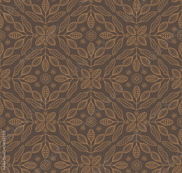 Fototapeta Cocoa vector seamless pattern. Chocolate cocoa beans background. Vector hand drawn illustration. Vintage style illustration.