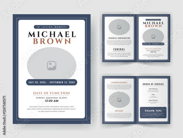 Fototapeta Funeral  Template for Memorial Program. Minimalist Bifold Brochure Design Layout.
