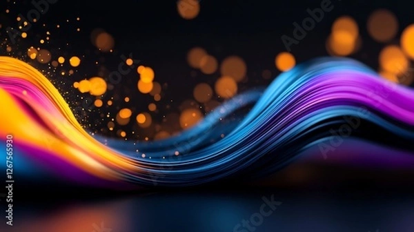 Fototapeta An abstract and colorful wave of data streams with bokeh light effect and gradients