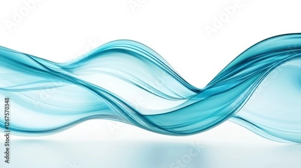 Fototapeta Abstract blue wave flowing, white background, design element, website banner
